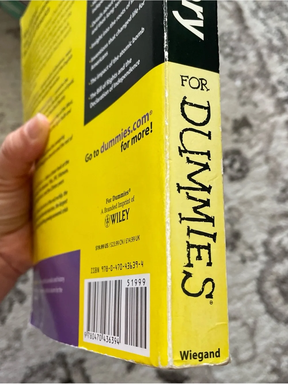 U.S. History For Dummies Paperback Book - Yellow/Black